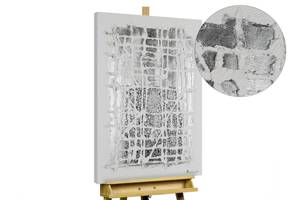 Tableau peint Through the Grids Argenté - Blanc - Bois massif - Textile - 60 x 90 x 4 cm