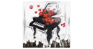 Acrylbild handgemalt Klavier Forte Rot - Massivholz - Textil - 80 x 80 x 4 cm