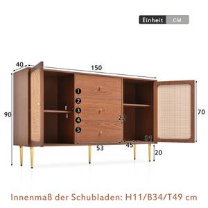 Sideboard NaturⅢ Braun - Holzwerkstoff - Metall - Massivholz - 40 x 90 x 150 cm