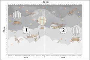 Papier Peint NUAGES Avions Étoiles 180 x 120 x 120 cm