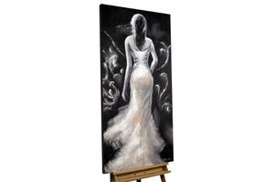 Tableau peint à la main All Eyes on Me Noir - Blanc - Bois massif - Textile - 60 x 120 x 4 cm