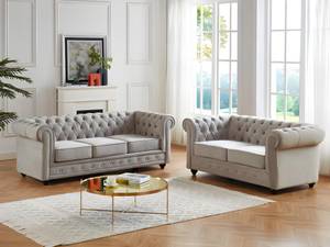 Couchgarnitur CHESTERFIELD 2er-Set Hellgrau