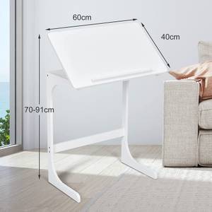 Beistelltisch Laptoptisch C-förmig Weiß - Bambus - 40 x 70 x 60 cm