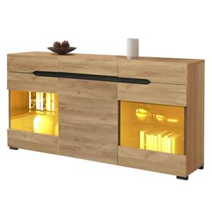 Sideboard GLOWNatur Ⅲ Beige - Holzwerkstoff - Glas - Kunststoff - 35 x 80 x 140 cm