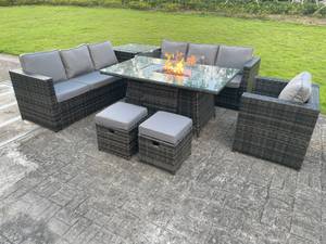 Rattan Tisch Gartenmöbel Set 9-Sitzer Grau - Polyrattan - Stein - 65 x 66 x 176 cm