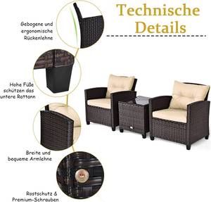 3-TLG. Polyrattan Lounge Set Schwarz - Polyrattan
