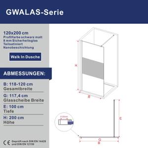 Glas Walk In Duschwand mit Haltestange Breite: 120 cm