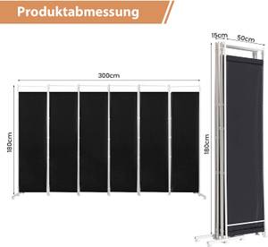 6-teiliger Raumteiler Schwarz