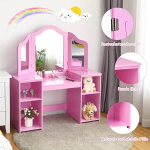 2 in 1 Kinder Schminktisch Schreibtisch Pink