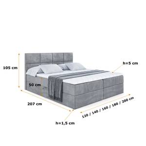 Boxspringbett ARDENI Hellgrau - Breite: 180 cm - H4