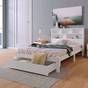 Einzelbett mit Bücherregal Ceres Ⅱ Braun - Weiß - Holzwerkstoff - Metall - Massivholz - Holzart/Dekor - 100 x 93 x 219 cm