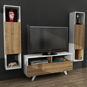 Wohnwand Novella K344 Weiß Walnuss Braun - Holzwerkstoff - 90 x 39 x 29 cm