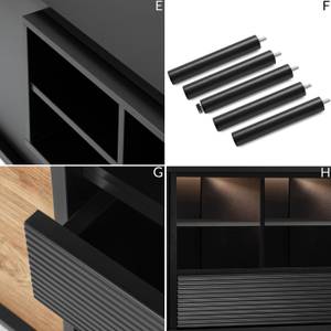 LOFTY TV-Lowboard Kreuzeinlage Schwarz - Eiche Dekor