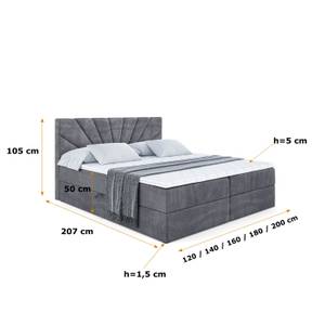 Boxspringbett MILTIO Steingrau - Breite: 180 cm - H3