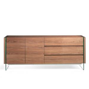 Sideboard aus Nussbaum und Glas Braun - Glas - Massivholz - Holzart/Dekor - 188 x 75 x 45 cm