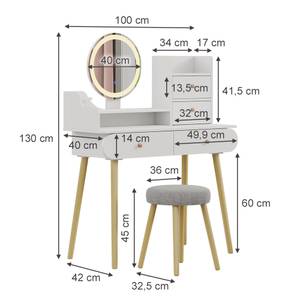 Schminktisch Edda Weiß - Holzwerkstoff - 100 x 76 x 40 cm