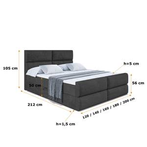 Boxspringbett BOXI3-Z Schwarz - Breite: 200 cm - H3