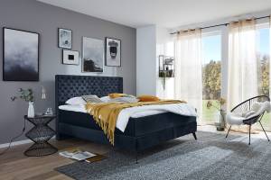 Lit boxspring SINDAR avec visco-topper Noir - Bleu - Largeur : 182 cm - Noir