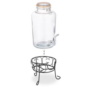 Getränkespender Set mit Gläsern Schwarz - Silber - Glas - Metall - Kunststoff - 20 x 37 x 27 cm