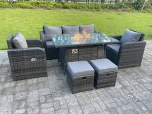 Rattan Sofa Gartenmöbel Set 7 Sitzer Grau - Polyrattan - Stein - 80 x 68 x 140 cm