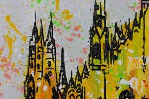 Bild gemalt Mailand Skyline Silhouette Grau - Massivholz - Textil - Holz teilmassiv - 120 x 60 x 4 cm