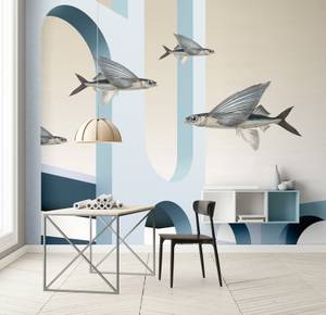 Fototapete Styx Walls by Patel Beige - Blau - Grau - Kunststoff - Textil - 400 x 270 x 0 cm