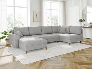 Wohnlandschaft mit Hocker Neo Cord-Stoff Hellgrau