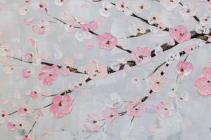 Tableau peint Cherry Blossom Dream Gris - Rose foncé - Bois massif - Textile - 123 x 63 x 4 cm