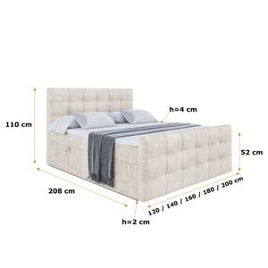 Boxspringbett SOLARIO Ecru - Breite: 180 cm - H3