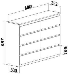 Kommode Bella 8 140 Glas Weiß