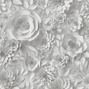 Blumentapete 3D Optik Weiß Grau Grau - Weiß