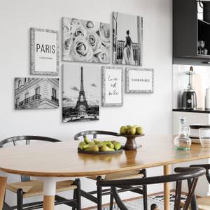 Set De Tableaux Paris Fleurs Citations Noir - Gris - Blanc - Textile - 110 x 80 x 80 cm