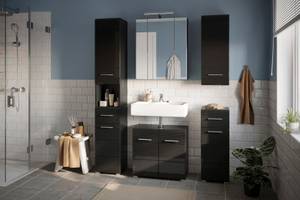 Meuble de salle de bain Linus Noir - En partie en bois massif - 30 x 80 x 31 cm