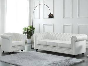 Ensemble canapé fauteuil  CHESTERFIELD Blanc