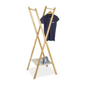 Portant à vêtements en bambou pliant Marron - Blanc - Bambou - Textile - 50 x 164 x 58 cm