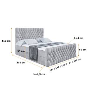 Boxspringbett DAISY-Z Hellgrau - Breite: 200 cm - H4