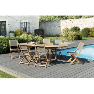 Salon de jardin 8/10 personnes teck Marron - Bois massif - Bois/Imitation - 100 x 75 x 180 cm