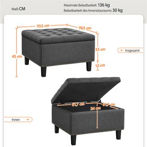 Sitzbank Bank Grau - Holz teilmassiv - 71 x 45 x 71 cm