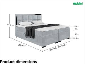 Boxspringbett Dani Black Hellgrau - 180 x 234 cm - H4