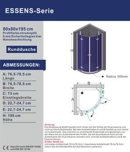 Duschkabine Runddusche Eckdusche Drehtür 80 x 80 cm