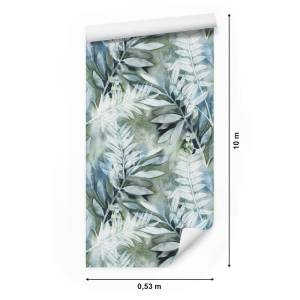 Papier Peint feuilles d'aquarelle nature Noir - Bleu - Marron - Vert - Blanc - Papier - 53 x 1000 x 1000 cm