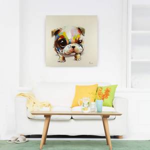 Acrylbild handgemalt Bunter Mops Massivholz - Textil - 80 x 80 x 4 cm