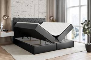 Boxspringbett LEPARO Hochglanz Schwarz - Breite: 160 cm - H4