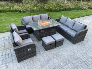 10-Sitzer Rattan Gartenmöbel Set Sofa Grau - Polyrattan - Stein - 80 x 69 x 140 cm