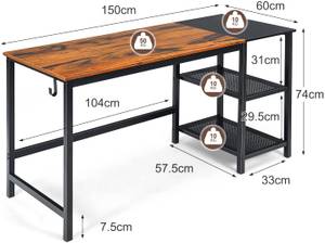 Computertisch 150cm Braun - Holzwerkstoff - 60 x 76 x 150 cm