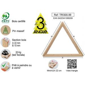 Equerre triangle en pin brut 30 cm Beige - Bois manufacturé - 30 x 30 x 3 cm