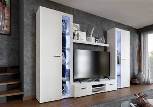 RIVAY XL Wohnwand 300 cm Weiß mit LED Weiß - Holzwerkstoff - 300 x 190 x 40 cm