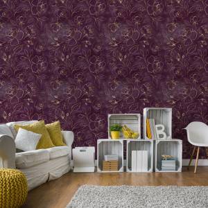 Tapete BLUMEN Rosen Abstraktion Line Art Beige - Braun - Violett - Papier - Textil - 53 x 1000 x 1000 cm