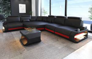 Ledersofa Asti Schwarz - Rot