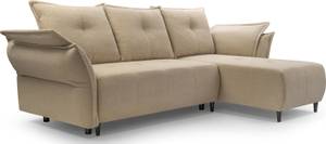 Samt Schlafsofa Verona mit Bettkasten Beige - Armlehne davorstehend rechts - Ottomane davorstehend rechts